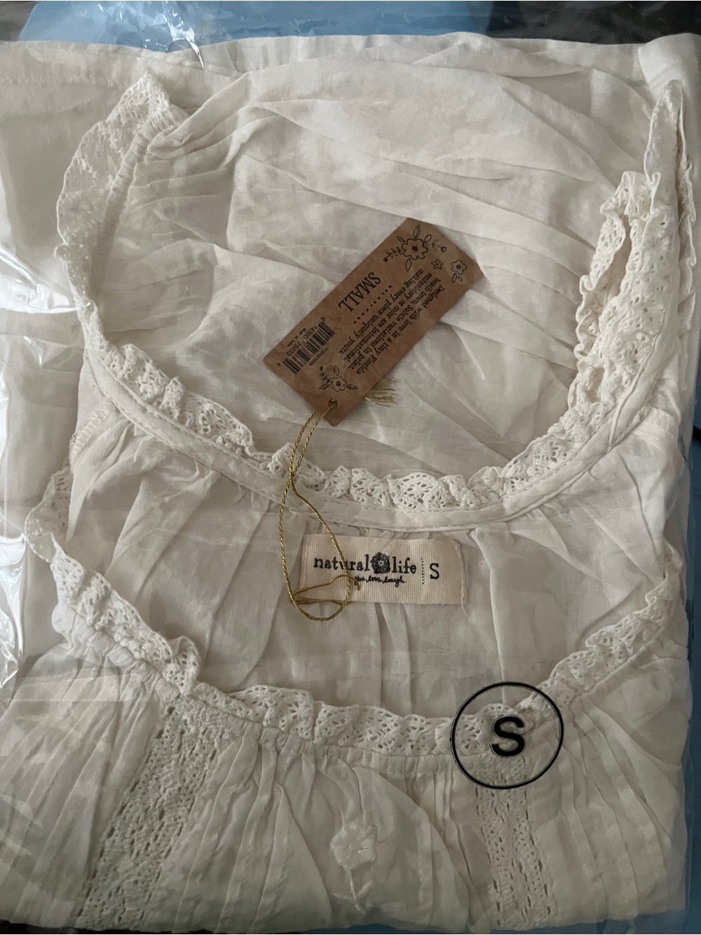 Natural Life White Peasant Blouse with Lace Trim - Picture 4 of 4